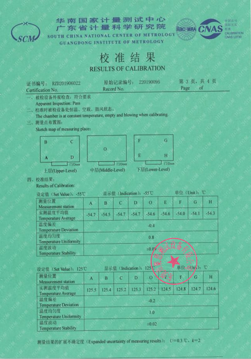 快速高低濕循環(huán)試驗箱校準證書